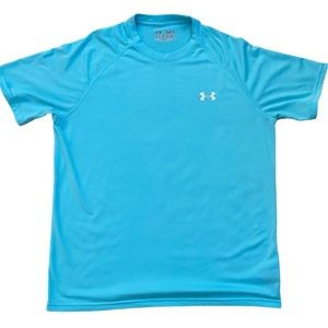 Underarmour Men's Heat Gear Polyester Aqua Blue Short Sleeved Loose Fit Medium